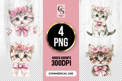 Cute Kitten with Flowers Clipart Sublimation PNG Product Image 1