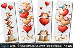 Watercolor Valentine's Day Bookmarks PNG, Valentine PNG Product Image 1