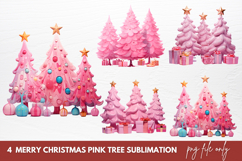 Merry Christmas Pink Tree Clipart Sublimation Product Image 1
