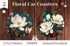 Magnolia Flowers Car Coasters, Flowers Sublimation PNG Product Image 1