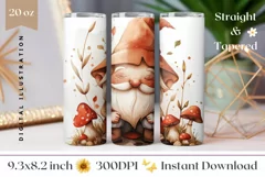 Watercolor Gnome Tumbler Design, Fall Mushrooms Tumbler Product Image 1