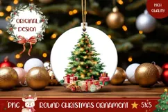 Cartoon Christmas Tree Ornament, Winter Round Ornament Print Product Image 1