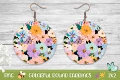 Floral Round Earrings Print, Art Flowers Round Earrings Product Image 1