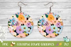 Floral Round Earrings Print, Art Flowers Round Earrings Product Image 1