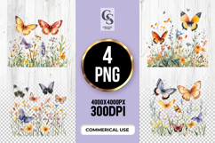 Butterfly Wildflower Field Clipart Sublimation PNG Product Image 1