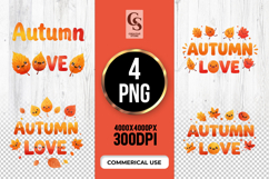 Autumn Love Leaf Typography Clipart Sublimation PNG Product Image 1