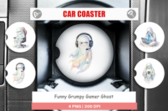 Funny Grumpy Gamer Ghost Car Coaster Product Image 1