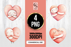 Cute Hugging Heart Characters Clipart Sublimation PNG Product Image 1