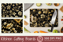 Gold Flowers Embroidery Cutting Boards sublimation Design Product Image 1