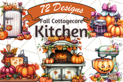 Fall Cottagecore Kitchen Clipart, Cozy Autumn Kitchen PNG Product Image 1