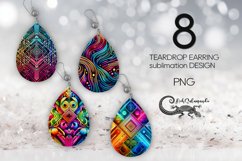 Abstract bright earring | 8 Teardrop sublimation designs Product Image 1