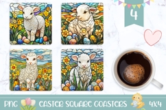 Stained Glass Easter Square Coasters, Easter Lamb PNG Product Image 1