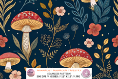 Maximalist Mushroom Tapestry Luxury Paper, Seamless Pattern Product Image 1