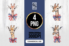 Cute Giraffe Patriotic Bow Watercolor Clipart PNG Product Image 1