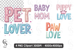 Pet Lover Puppy Love Paw Print Text Clipart PNG Product Image 1