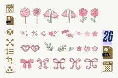 Pink Coquette Clipart PNG SVG, Floral Bows Hearts Sparkles Product Image 1