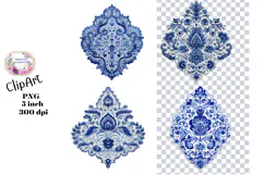 Blue Toile, Ephemera, PNG, Clipart, Junk Journal, flowers Product Image 1