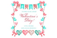 Valentine&#039;s Day watercolor frame, border. Clipart Love. PNG Product Image 1