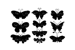 Set of silhouettes of winged insects butterflies. Product Image 1