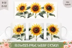 Sunflowers Mug Sublimation, Cartoon Flowers Mug Design Product Image 1