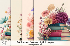 Books and flowers digital paper Product Image 1