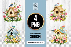 Birdhouse Watercolor Floral Clipart Sublimation PNG Product Image 1