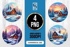 Winter Log Cabin Clipart Sublimation PNG Product Image 1