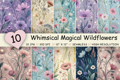 Whimsical Magical Wildflowers Seamless Pattern, Enchanted Product Image 1