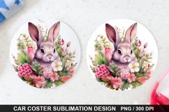 Bouquet And Easter Bunny Flowers -Coaster Sublimation Design Product Image 1