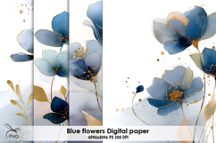 Blue flowers digital paper, background clipart Product Image 1