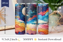 Moon Tumbler Wrap Design, Colorful Sky Tumbler Template Product Image 1