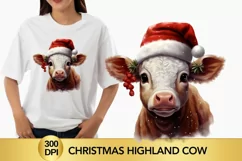 Watercolor Christmas Highland Cow, Cow Sublimation Product Image 1
