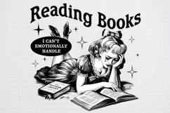 Retro Girl Quotes Reading books Black png Product Image 2