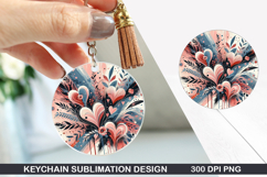 Flower Keychain Sublimation - Valentine Keychain PNG Design Product Image 1