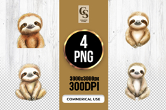 Cute Sloth Watercolor Clipart Sublimation PNG Product Image 1