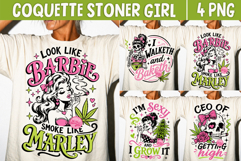 Coquette Stoner Girl PNG, Weed Lover Skull Pink Retro Girly Product Image 1