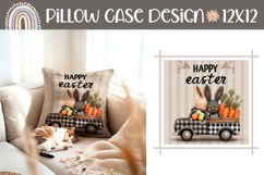 Happy Easter Pillow Print, Easter Truck Pillow Sublimation Product Image 1