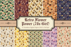 Retro Flower Power 70s Girl Digital Paper,Groovy Daisy Patte Product Image 1