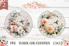 Watercolor Flowers Car Coasters, Flowers Round Coaster Product Image 1
