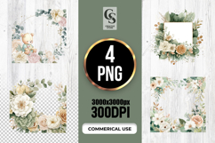 Floral Frames with Teddy Bear Clipart Sublimation PNG Product Image 1