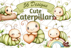 Cute Caterpillar Clipart PNG, Whimsical Bug Illustrations Product Image 1