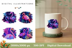 Neon Flamingo Clipart, Pink Flamingo Illustration, Birds PNG Product Image 1