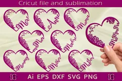 Hearts with the word mom. SVG cutting and sublimation. Product Image 1