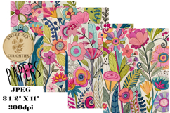 Mixed Media, Drawn Flowers, Colorful, Papers, Junk Journal Product Image 1