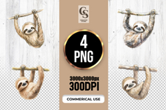 Hanging Sloth Watercolor Clipart Sublimation PNG Product Image 1