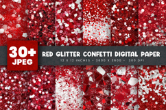 32 Red Glitter Confetti Digital Paper Product Image 1