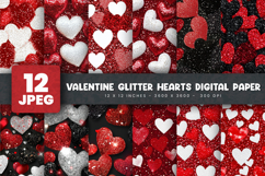 12 Valentine glitter heart digital paper Product Image 1