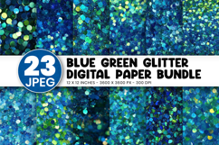 Blue Green Chunky Glitter Digital Paper Product Image 1