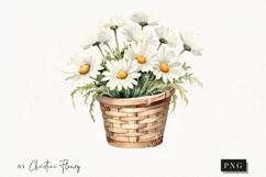 Watercolor Daisy Basket Clipart | Watercolor Flower PNG Product Image 1