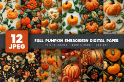12 Fall Pumpkin Embroidery Digital Paper Product Image 1
